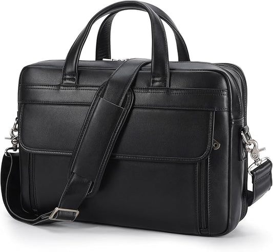 Masa Kawa Leather Briefcase for Men 15.6" - 17" Laptop Computer Case Business Travel Work Messenger Cross Body Shoulder Bag