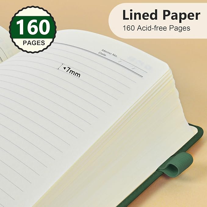 PERCUN Lined Journal Notebook for Men & Women, 160 Pages College Ruled Journal for Writing, A5 Hardcover Leather Notebooks for Work, School, Business, Travel, Daily Diary 5.9" x 8.5" - Green
