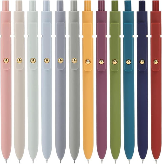 Ddaowanx Gel Pens, 12 Pcs 0.5mm Quick Dry Black Ink Pens Fine Point Smooth Writing Pens, Cute Office School Supplies Gifts for Women (12 Pcs Vintage+Morandi-Black Ink)