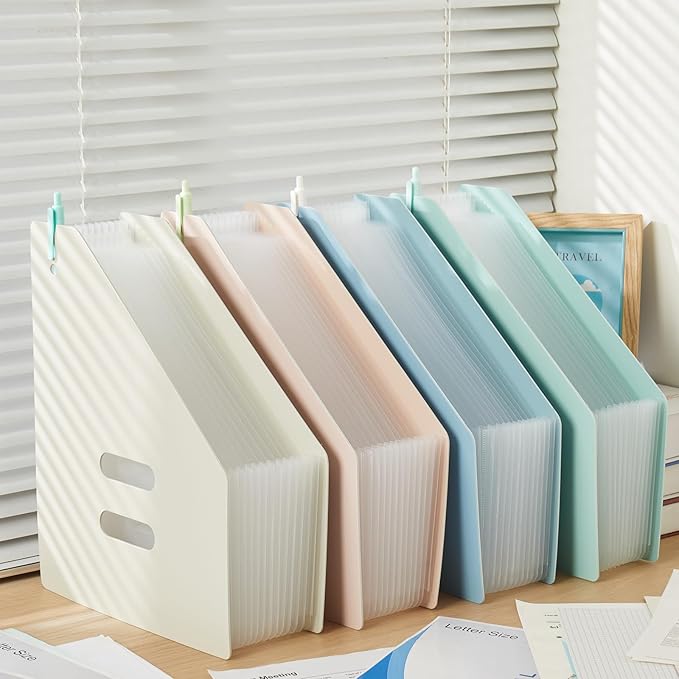 2-Piece Vertical Accordion Folder Manager, 13 Grid Expansion Pages, Vertically Opened Storage Bag for organizing Materials, School, Home, and Office letterhead, Sky Blue