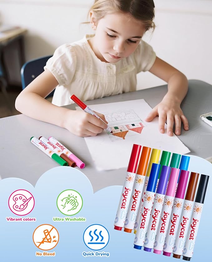 JoyCat 240-Count Washable Markers Bulk Set - 12 Assorted Colors | Classroom Supplies for Teachers, Markers For Kids & School | Flip-Top Storage Box, Non-Toxic Art Supplies