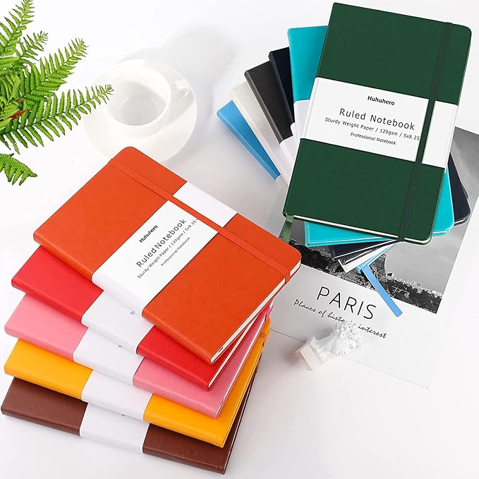 Huhuhero Notebooks Journal, Ruled Notebook, Premium Thick Paper Lined Journal, Black Hardcover Notebook for Office Home School Business Writing Note Taking Journaling, 5"×8.25" (5, Brown)