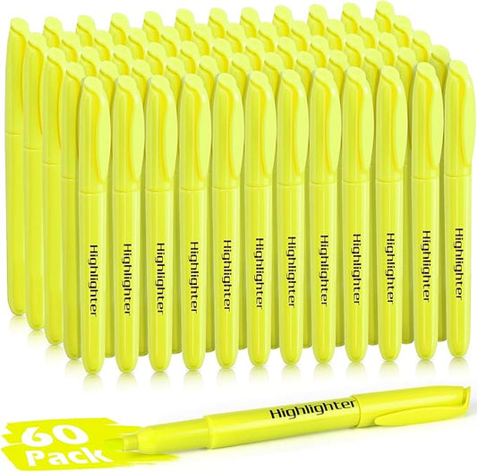 KIZZYEA Highlighters, 60 Pack Yellow Highlighters Bulk, Bright Color Chisel Tip & Dry-Quickly, No Bleed Highlighter Markers for Adult Kids, School Supplies for Teachers, Office Classroom Must Have