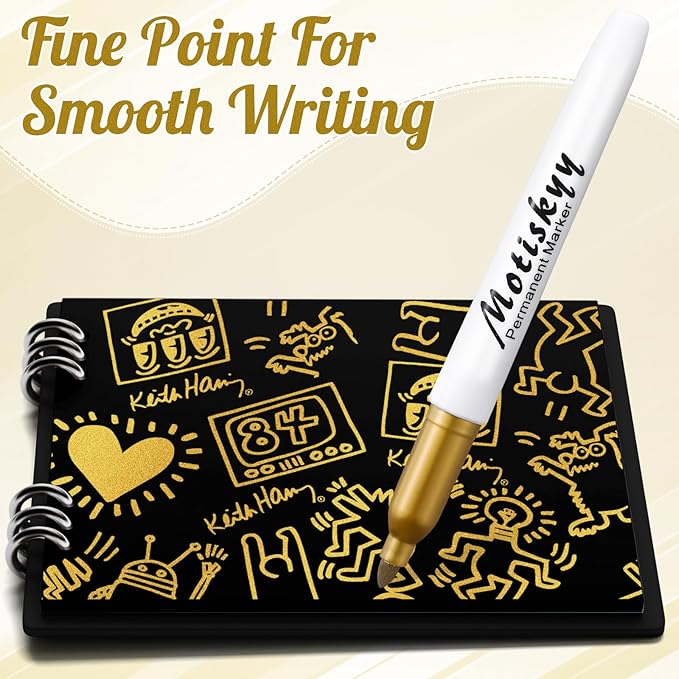 180 Pcs Metallic Permanent Markers Bulk Fine Point Metallic Markers Pens for Fabric, Black Paper, Cards, Scrapbook, Wood, Plastic, Canvas, Mugs, DIY Art Crafts, Etc(Gold)