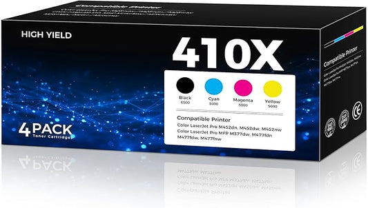 410X Toner Cartridges High Yield 4 Pack Compatible with Color LaserJet Pro M452 MFP M477 M377 Series for HP 410X 410A Toner Work for MFP M477fdw M477fdn M477fnw M377dw Pro M452dn M452dw M452nw Printer