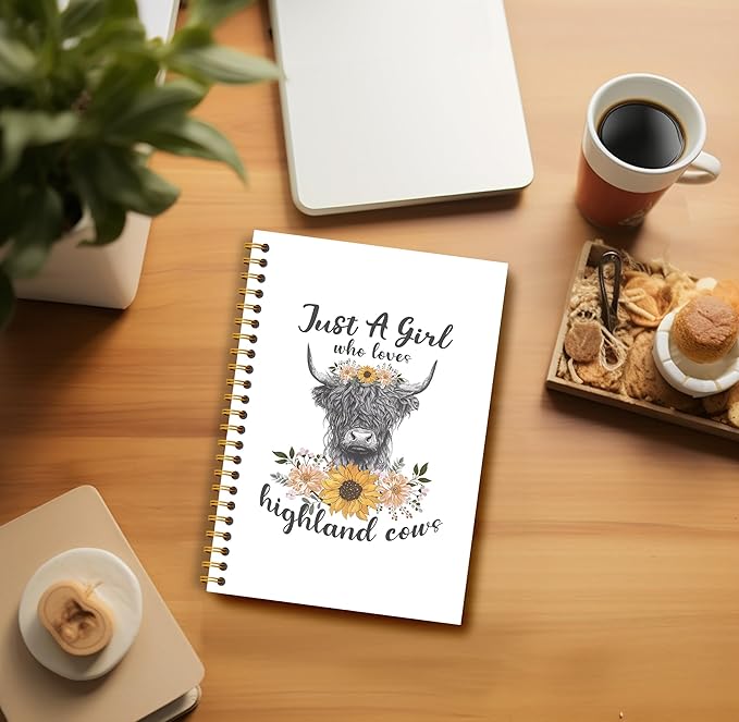 Highland Cow Notebook - Western Notebook, Cow Notebook, Highland Cow Office Supplies, Highland Cow Gifts, Cow Stuff, Just a Girl Who Loves Highland Cows Spiral Notebook 5.5x8.3