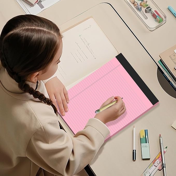 5 Pack Colored Legal Pads 8.5 x 11 College Ruled Paper Note Pads Narrow Ruled 50 Sheets per Notepad Perforated Writing Pad Durable Sturdy Back 8x11 Pads of Paper Pink Purple Blue Green Yellow