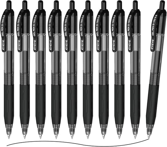 EYEYE G-103 10 Pack Retractable Gel Pens 0.5mm, Black Ink Pen Extra Fine Point Quick Dry, 0.5 mm Ballpoint Pen Fine Point Smooth Writing Pens for for Office School Supplies