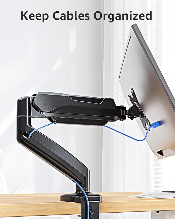 MOUNTUP Single Monitor Desk Mount, Adjustable Gas Spring Monitor Arm Support Max 32 Inch Screen, Computer Monitors Stand with Clamp/Grommet Mounting Base, VESA Mounts Fit 4.4-17.6lbs Computer, Black