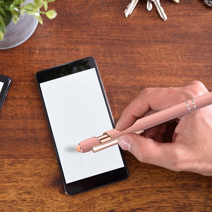 12 Pcs Blue Ink Ballpoint Pen with Stylus Tip, 1.0 mm Metal Pen Stylus Pen for Touch Screens, 2 in 1 Thank You Pen Gift for Friends, Colleagues, Coworker, Office, Family(Pink Rose Gold)