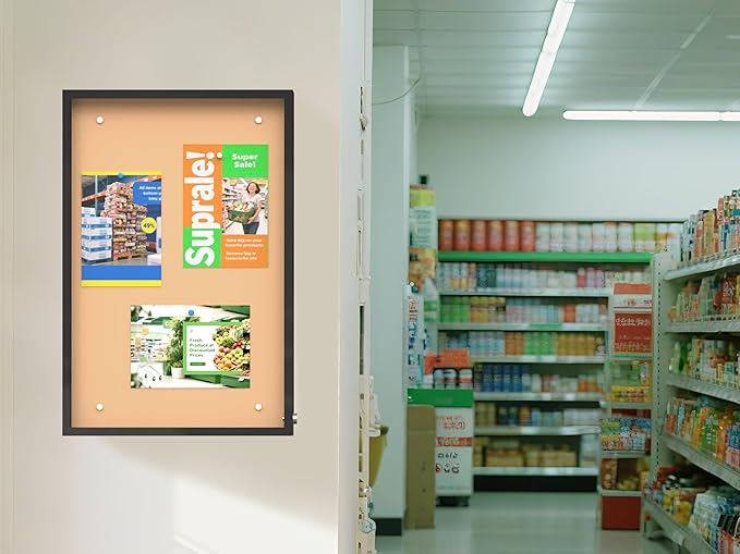 36 x 24 in Waterproof Outdoor Bulletin Board Lockable Wall-Mounted with Cork Backing, Ideal for Schools, Offices, and Restaurants