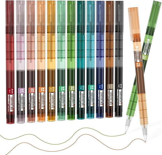 Shuttle Art Liquid Ink Rollerball Pens, 12 Vintage Colors Quick Drying 0.5mm Extra Fine Point Long Lasting for Writing Journaling Taking Notes Doodling School Office Home