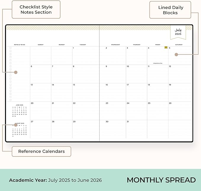 Blue Sky Day Designer 2025-2026 Academic Year Weekly and Monthly Planner Calendar, July 2025 - June 2026, 12-Month, 8" x 10", Faux Leather Cover, Bookbound, Black