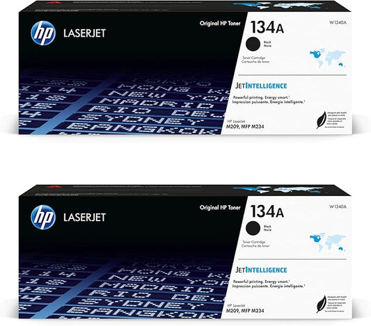 HP 134A Black Toner Cartridge 2-Pack | Original Cartridge | Compatible Laserjet M209 Series, Laserjet MFP M234 Series | W1340A | Each Cartridge Prints up to 1,100 Pages