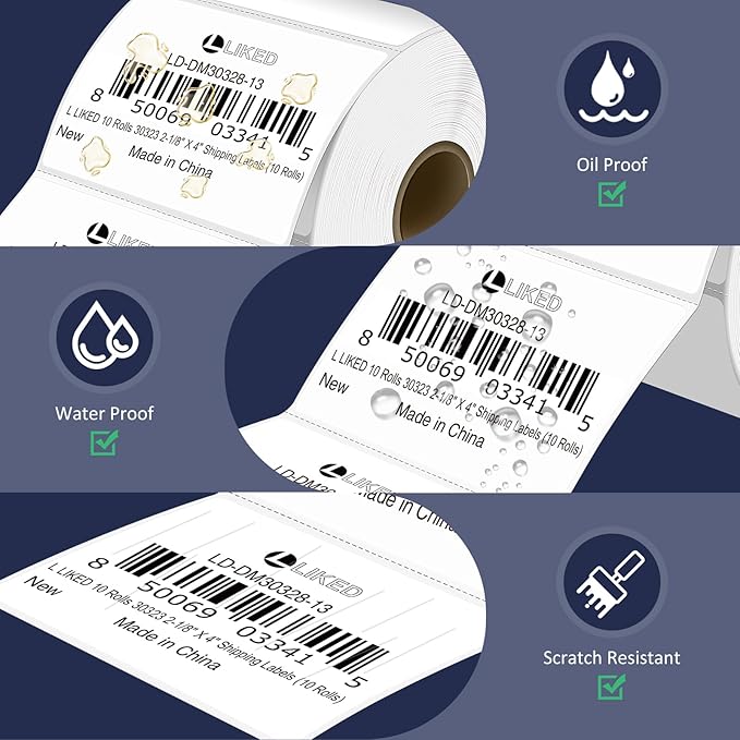 L LIKED 3" x 2" Direct Thermal Labels, Permanent Adhesive Barcode Shipping Stickers & Compatible with Rollo, Zebra and Other Desktop Printers (12 Rolls, 8400 Labels)