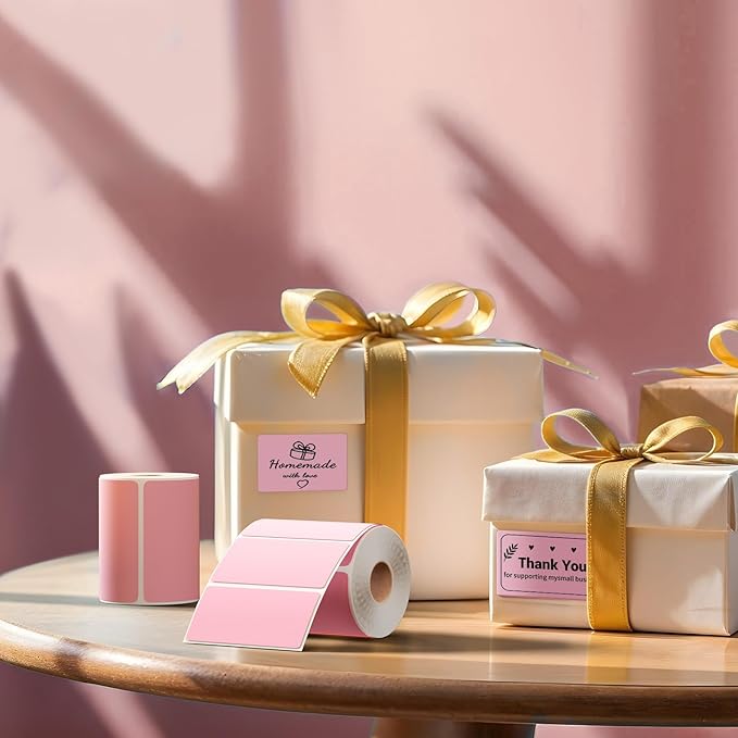 2.25x1.25 Inch Thermal Labels Pink, Holographic Sliver Barcode Thermal Labels for Thermal Printer and Small Business, Multi-Purpose Rectangle Stickers, 500 Sheets/Roll