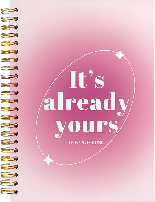 BearCake Preppy Pink Aura Notebook Journal, It's Already Yours Inspirational Notebook, Pink Office Supplies, Pink Aesthetic Notebook, Pink Desk Accessories for Women, Hardcover Spiral Notebook 5.5x8.3