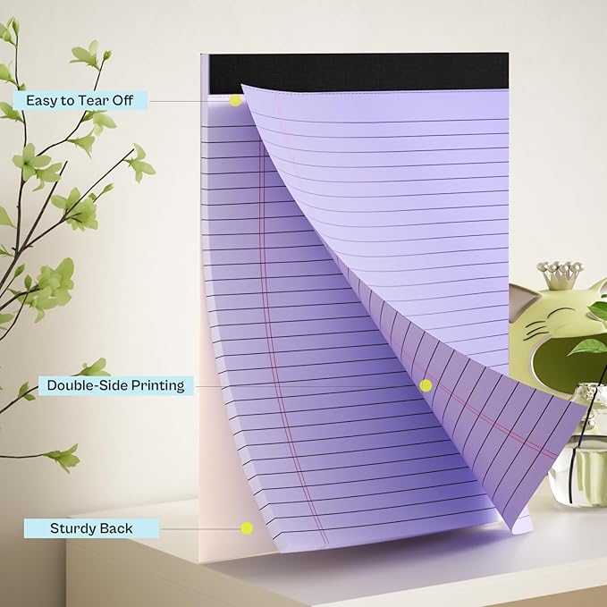 2 Pack Legal Pads 8.5 x 11 Purple Note Pads 8.5 x 11 Notepad 8.5 x 11 Micro Perforated Writing Pads 8.5 x 11 Lined Paper Pads Wide Ruled Pad of Paper 30 Sheets Notebook for Study, To-Do Lists, Office