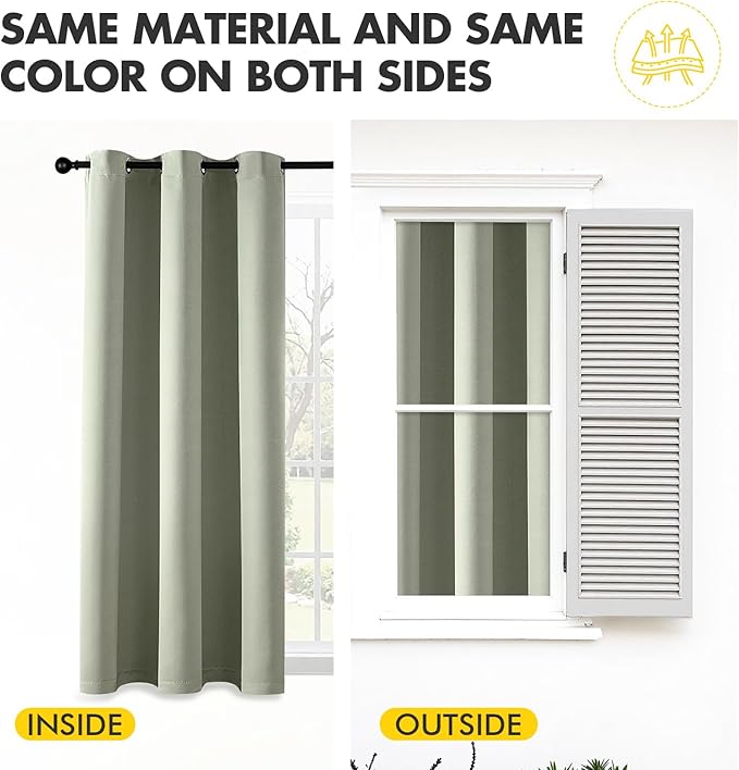 MIULEE Sage Green Blackout Curtains for Bedroom Living Room 90 Inches Long 2 Panels, Thermal Insulated Room Darkening Drapes Solid Grommet Top Noise Reducing Light Green Window Treatments 40x90 Inch