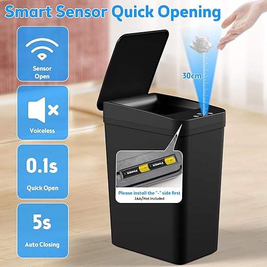 Bathroom Trash Can with Lid, 2 Pack 4 & 2.2 Gallon Automatic Touchless Garbage Can, Small Motion Sensor Smart Trash Can, Slim Waterproof Trash Bin for Bedroom, Bathroom, Office, Living Room (Black)