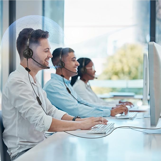 Arama USB Headset with Microphone for PC One Ear, Headset with Mic, Noise Cancelling Volume Control, 63.6 Inches, Wired, for Home Office Call Center Online Class Skype Zoom (with a Type C Adapter)