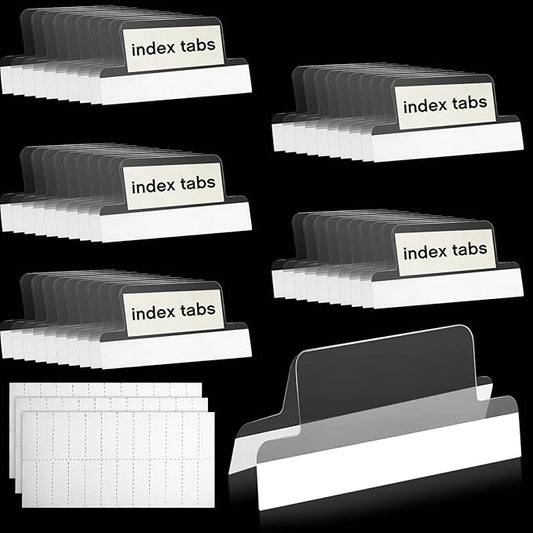 Insertable Self Adhesive Tabs with Printable Inserts, 1 Inch Clear Index Tabs Sticky Plastic Divider Planner on File Folder and Inserts for Book Page(50 Pieces)