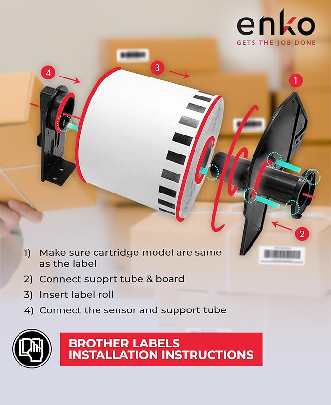 enKo - Compatible DK-2205 Continuous Paper Labels (2.4 Inch x 100 Feet) Compatible for Brother QL Label Printers - 48 Rolls with 16 Refillable Cartridge Frames