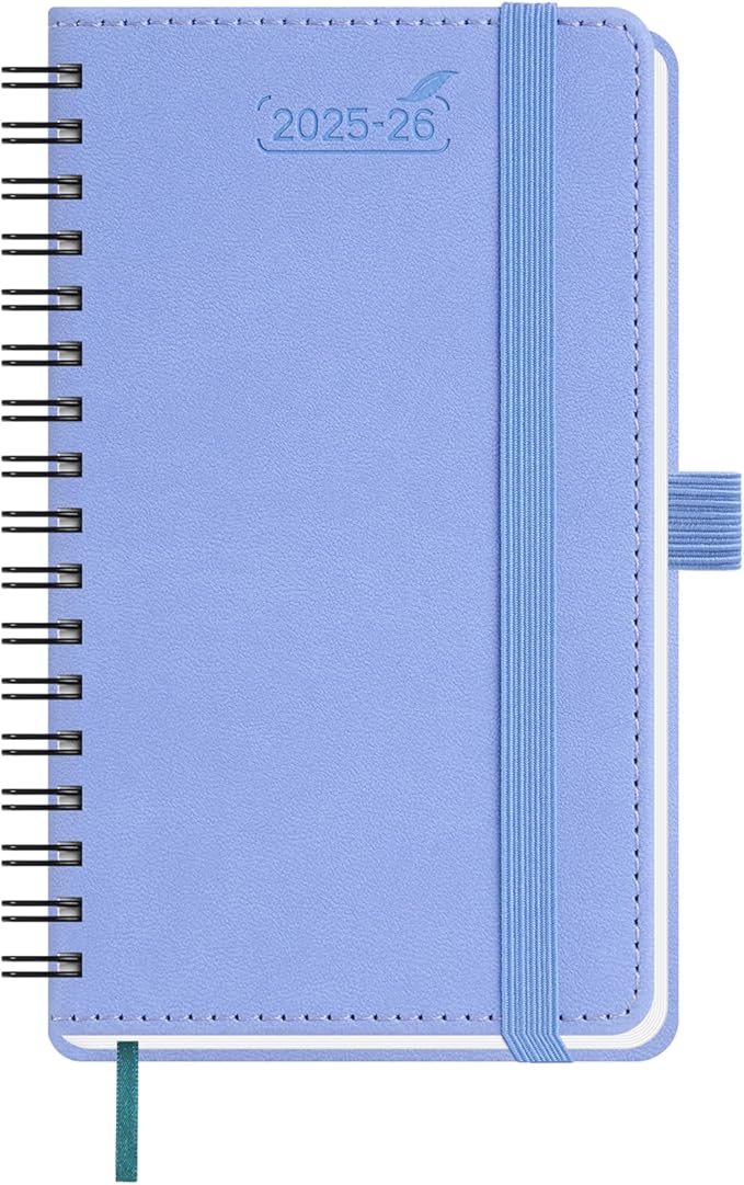 BEZEND Pocket Planner 2025-2026 Weekly and Monthly, 3.5" x 6" Academic Planner (Jul 25-Dec 26) 18-Month Mid-Year Calendar Book, Storage Pocket, Pen Holder, PU Leather Softcover, Spiral - Cornflower