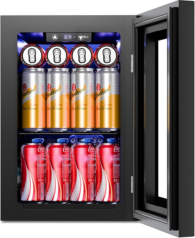 Antarctic Star 18L Beverage Refrigerator Cooler 24Can, Mini Fridge with Quiet Compressor, LED Light,Freestanding Small Fridge with Electronic Temperature Control for Home and Bar(40-61 ℉)