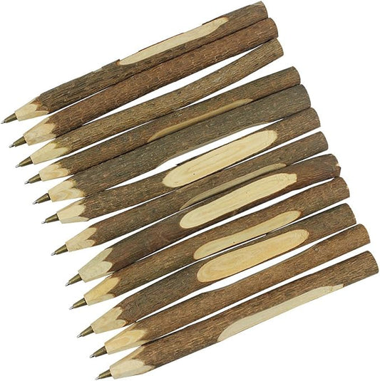 Handmade Wooden Ballpoint Pen Creative Original Ecological Wood Pen Long Style (about 6.7 inches, 17 cm) - 12 pcs