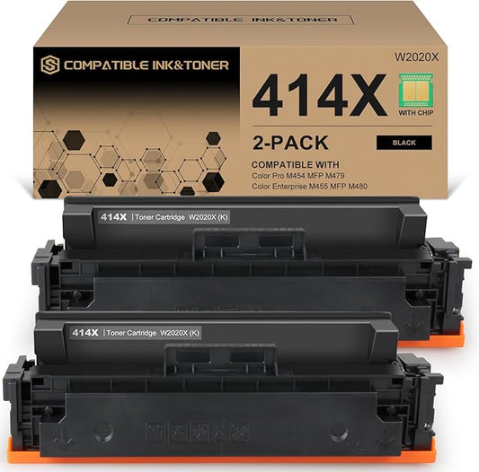 414X Black Toner Cartridges High-yield (with Chip) Works with Color Pro MFP M479fdw M479fdn M454dw M454dn M479dw M455dn M479 M454, Enterprise Laser M455dn M480f Printer | W2020X 414A W2020A, Pack of 2