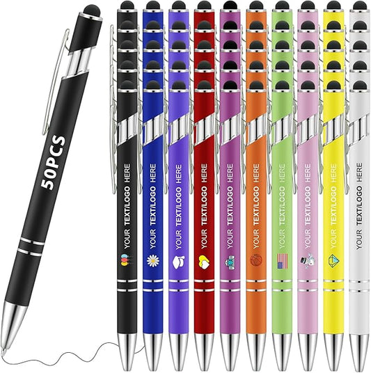 Personalized Pens 50pcs with Stylus Custom Ballpoint Pens in Bulk Engraved with Logo Text Personalized Bulk Black Ink for Office College Business