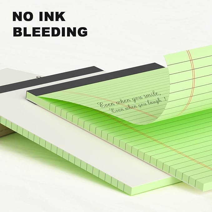 6pcs Small Note Pad 5x8 College Ruled Green Legal Pads Paper Notepads 6 Pack Study Back Writing Pads 5 x 8 Legal Pads Perforated Narrow Ruled Pads of Paper Green