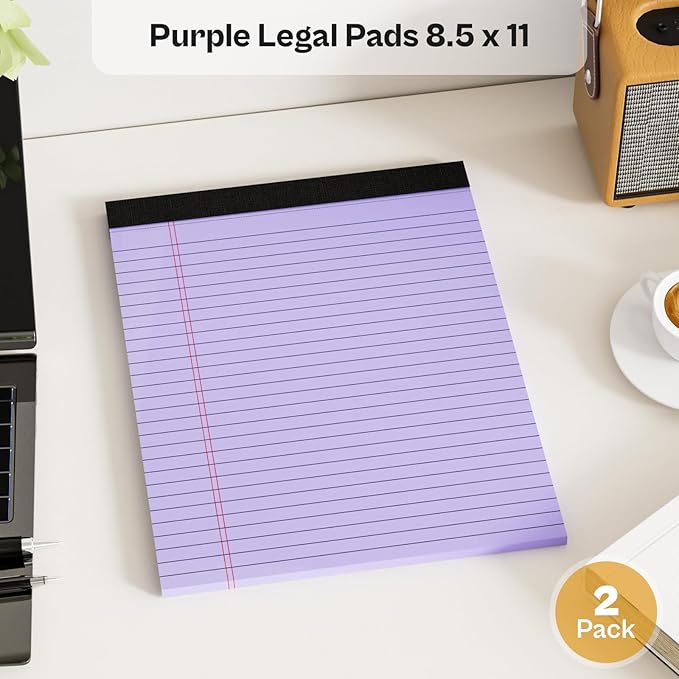 360 Sheets Purple Legal Pads 8.5" x 11" Pack of 12 Note Pads Wide Ruled Lined Paper with Micro-Perforated Writing Notebook 30 Sheets per Pad To-Do List Notepad for School, Office & Home Supplies
