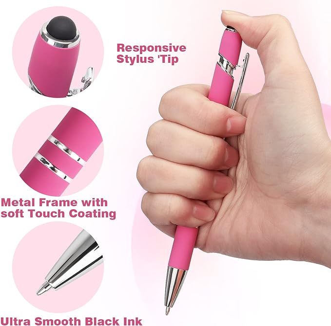 8 Pack Ballpoint Pen 2-in-1 Stylus Retractable Ballpoint Pen with Stylus tip, Metal Stylus Pen for Touch Screens, 1.0 mm Black Ink