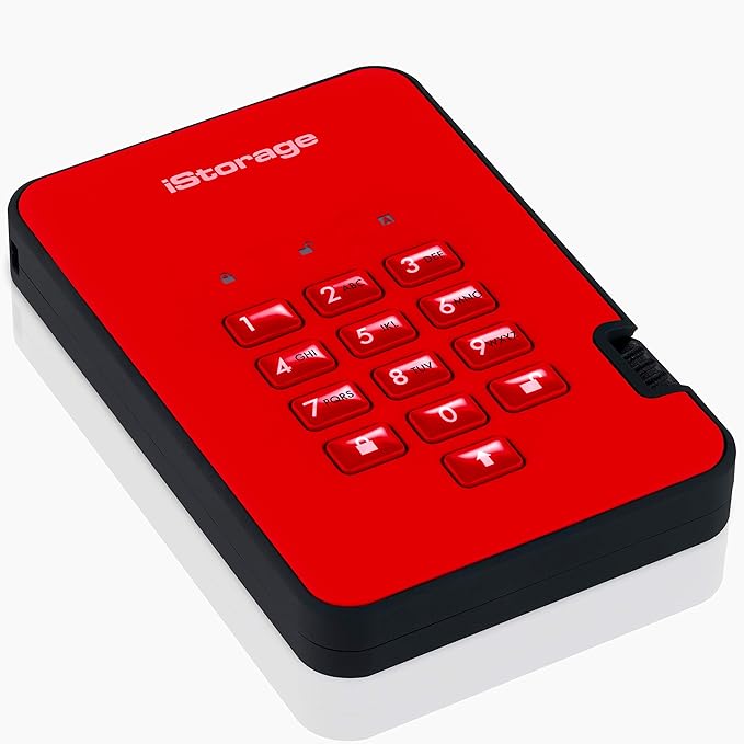 iStorage diskAshur2 HDD 4TB Red | Secure portable hard drive | Password protected | Dust & water resistant | Hardware Encryption