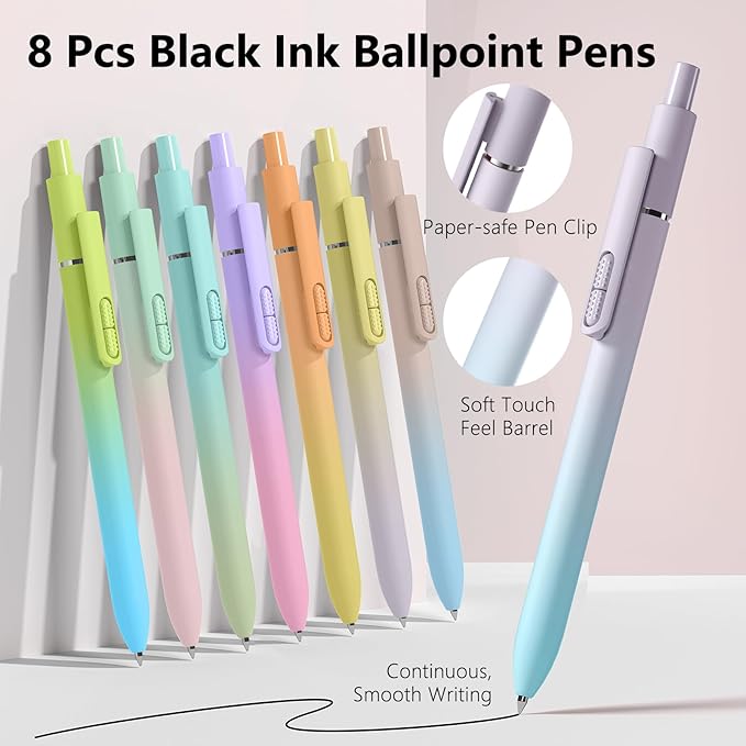 Black Ballpoint Pens, 8Pcs 1.0mm Medium Point Smooth Writing Pen, High-end Long Lasting Ball Pens for Journaling, Home, Office, Supplies, Aesthetic Gifts (Gradient-8pcs)