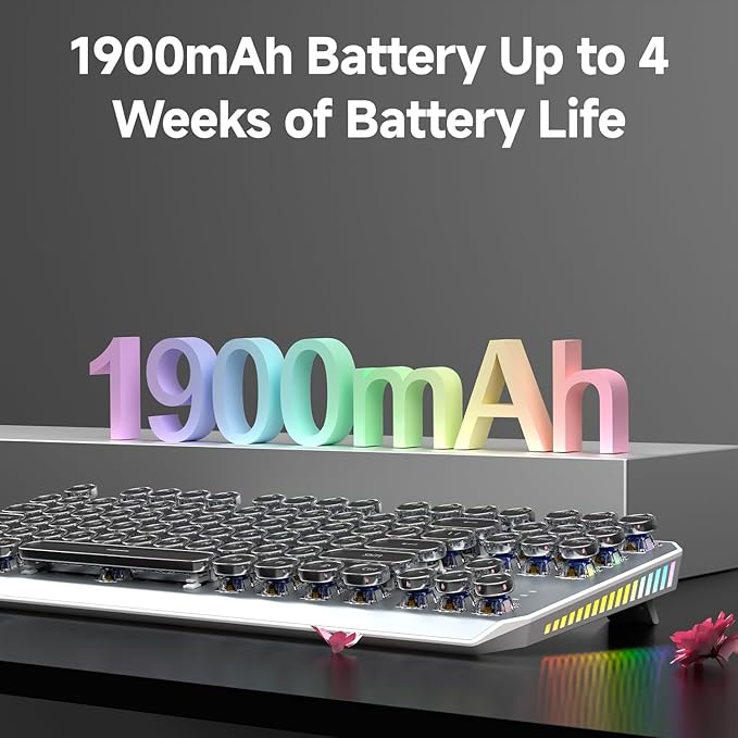 EWEADN Wireless Mechanical Typewriter Keyboard,80% Layout with White Backlit, Anti-Ghosting, Blue Switch Bluetooth/2.4GHz/USB-C Aesthetic Keyboard-Black