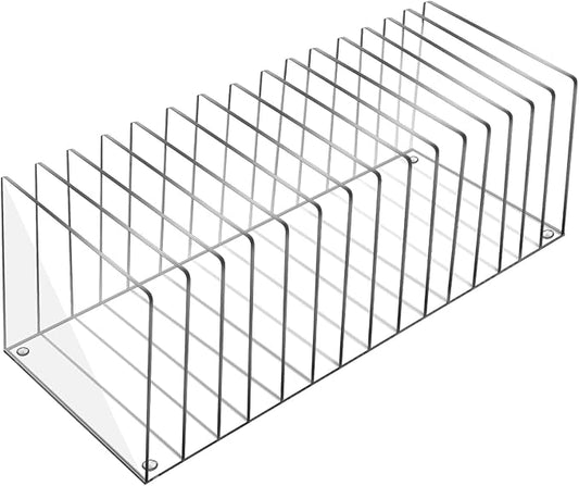 Ctosree Acrylic File Organizer for Desk Vertical 15 Compartments File Sorter Mail Organizer Desktop Countertop Folder Stand Racks for Office Home School Desk(Rectangle,Clear)