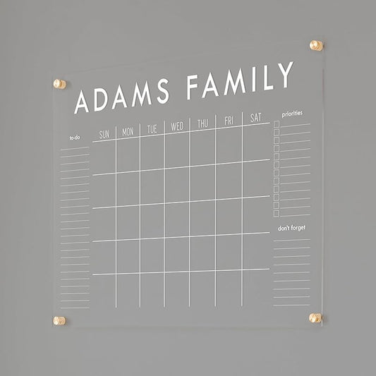 Personalized Clear Acrylic Calendar for Wall, Calendar Whiteboard for Wall, Dry Erase Wall Calendar, Wall Calendar Organizer System for Home (Block, White, 31"W x 23"H)