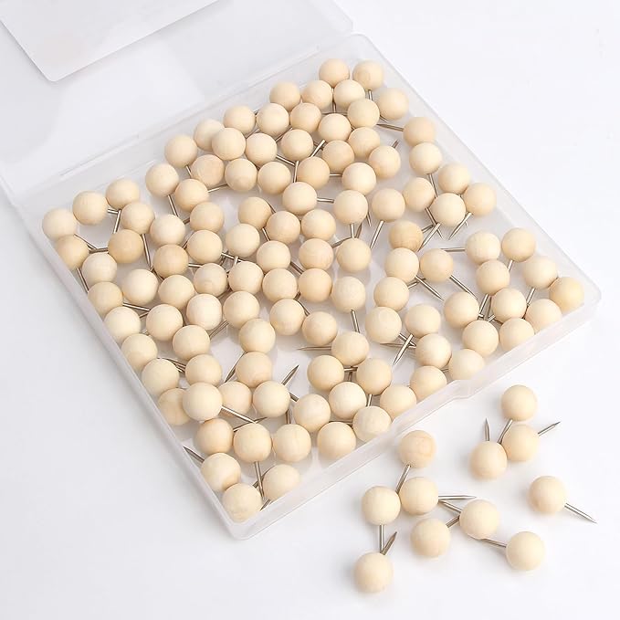 Yalis Wood Push Pins 120 Pcs,Decorative Wooden Thumb Tacks for Corkboard and Bulletin Board (120 pcs Map Tacks)