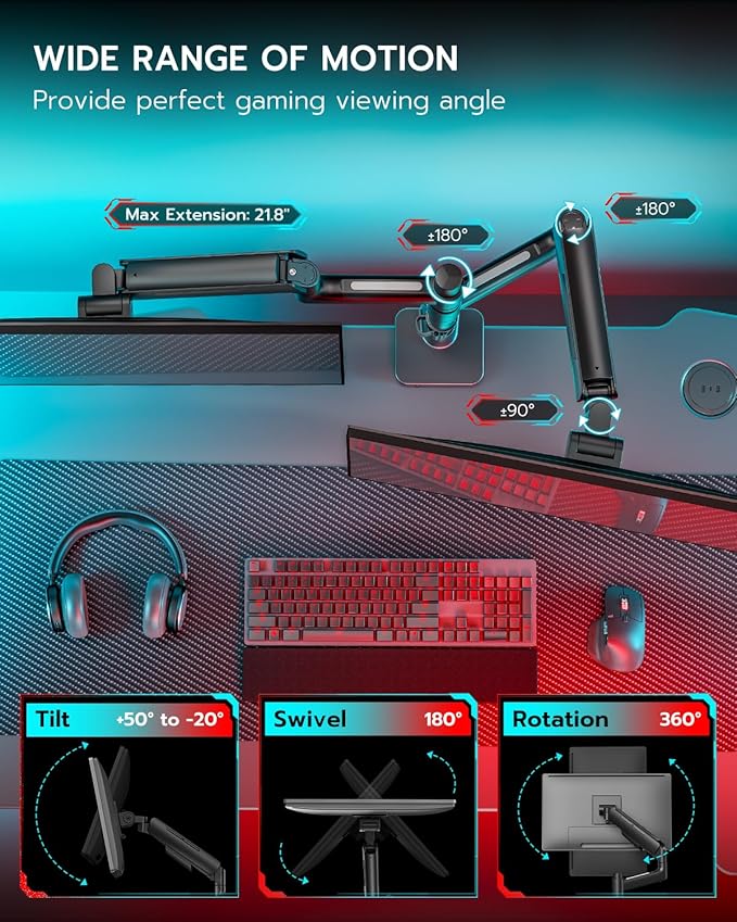Vertical Dual Monitor Mount for 17-49 Inch Ultrawide Heavy Duty Curved Screen Stacking, Computer Monitor Arm Desk Mount with USB, Gas Spring Adjustable Vesa Stand, Black