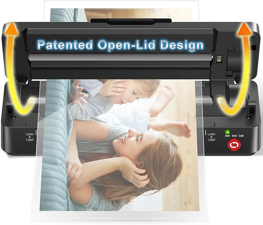 9-Inch Thermal Laminator Machine, World's First Open-Lid Design, Remove Jam in 5s, Auto Shut-Off, NTC Temperature Control, 5 Laminating Sheets for Teacher School Home Office Personal, Black