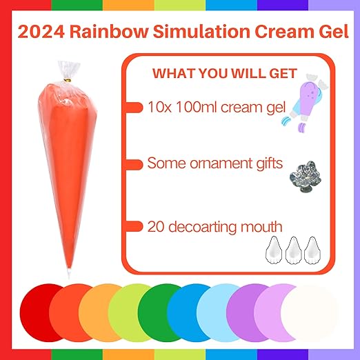 ASTRYAS 10PCS 100g Cream Glue Kit, Decoden Kit, Fake Whipped Cream Glue Clay Frosting with Decorating Tips for Crafts Handmade Phone Case Mirror Jewelry Accessories (Rainbow Theme)