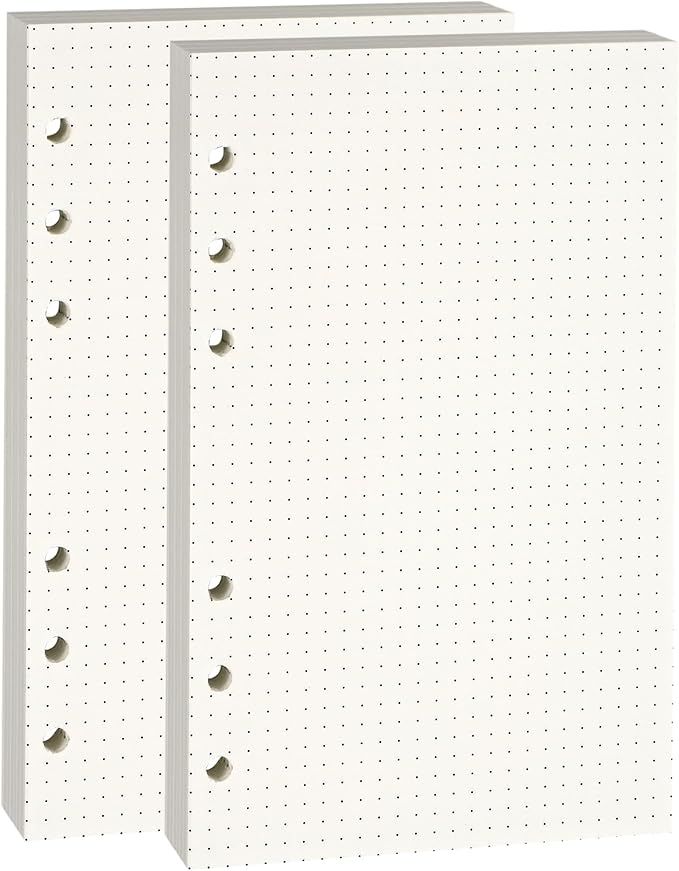 A6 Dot-Ruled Refill Paper, 100gsm Thick Beige No-Bleed Sheets (2 Packs, 80 Sheets Each), Pre-Punched – Fits A6 6-Ring Binders for Office, School & Teachers