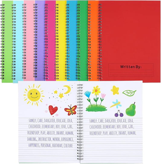 Henoyso 10 Pcs 100/50 Sheets Primary Composition Notebook K-2 Bulk Spiral Primary Journal Drawing Handwriting Practice for Kids Kindergarten 1st 2nd Back to School Supplies (Stylish Color,50 Sheets)
