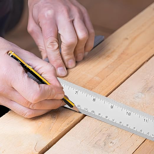 4Pcs 12 Inch Metal Ruler, Stainless Steel Rulers with Cork Backing, Imperial and Metric, Non-Slip Prevent Ink Leakage. for School, Office, Engineering, Drafting Tools