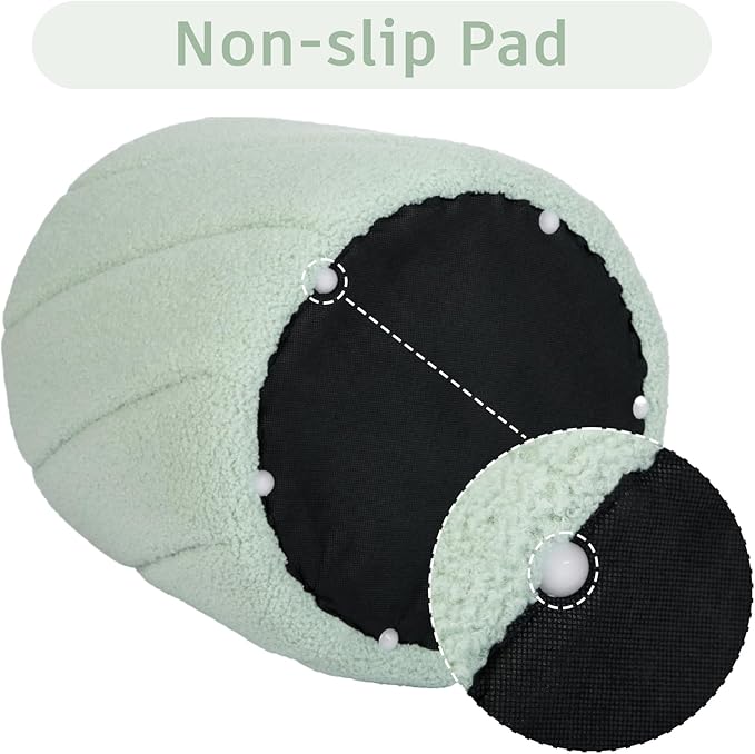 Modern Round Ottoman, Spiral-Tufted Foot Stool Ottoman, Teddy Fleece Upholstered Vanity Stool for Makeup, Bedroom, Living Room, Light Green