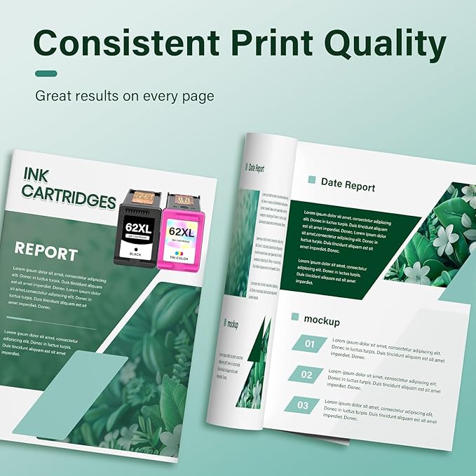 62XL 62 Ink Cartridges Black and Color Combo Pack Remanufactured Replacement for HP 62XL 62 Ink Envy 7640 5660 5540 7645 5740 5746 OfficeJet 250 200 Printer,Black,Tri-Color,2-Pack