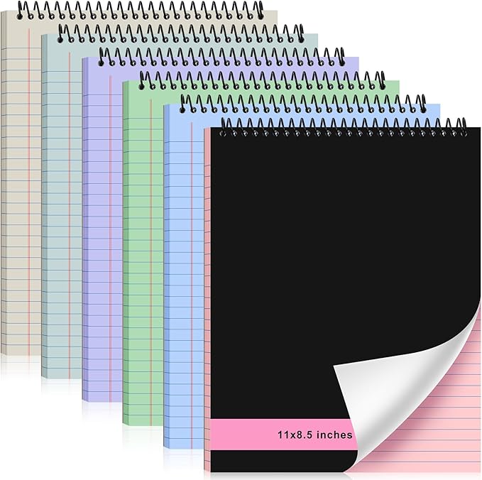 6 Pcs Legal Pad Top Spiral Bound Notebook 70 Sheets Wirebound Notepad Double Sided Ruled Memo Steno Book with Stiff Back Cover for Business(8.5 x 11 Inches,No Holes,Morandi Color)